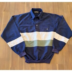 David Taylor Mens Small Blue White Green Color Block Long Sleeve Polo Shirt